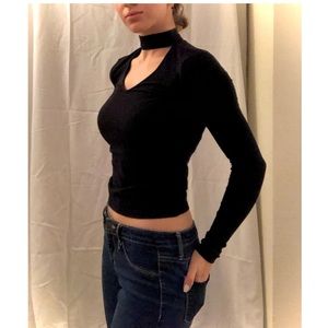 Mock Neck Cut Out Long Sleeve Top